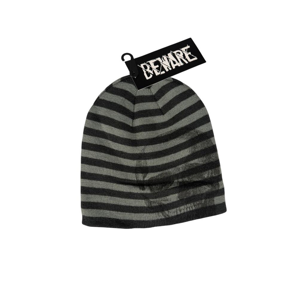 Beware Skull Knit Beanie Striped